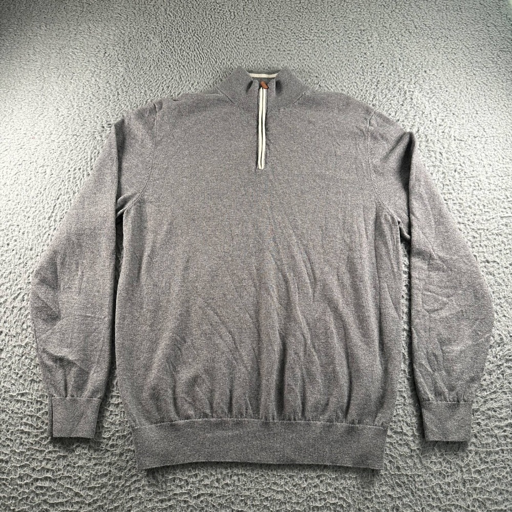 Collars & Co Sweater Mens XL Gray Quarter Zip Cotton Cashmere Mock Neck Pullover